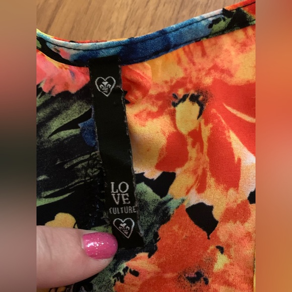 LOVE CULTURE bright neon colourful vintage boho floral crochet trim tank top - Picture 10 of 13